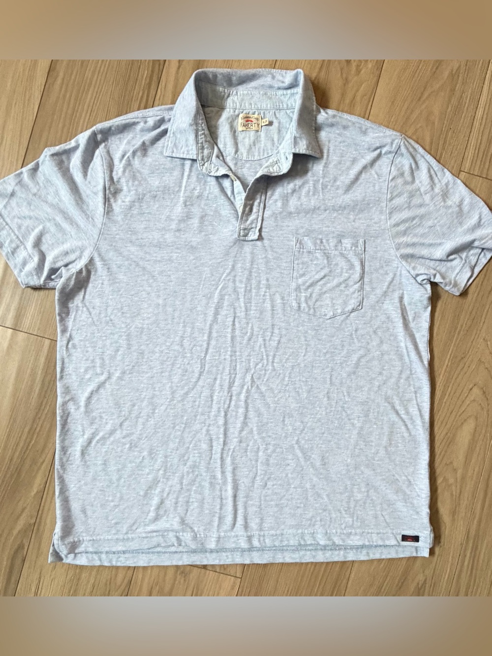 Faherty Polo Shirt Mens XL Blue Pink Striped Pocket Cotton Blend Casual